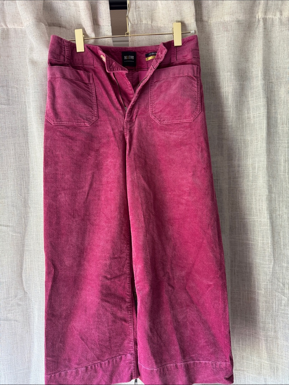 Maeve Magenta Corduroy Wide-Leg Cropped Pants